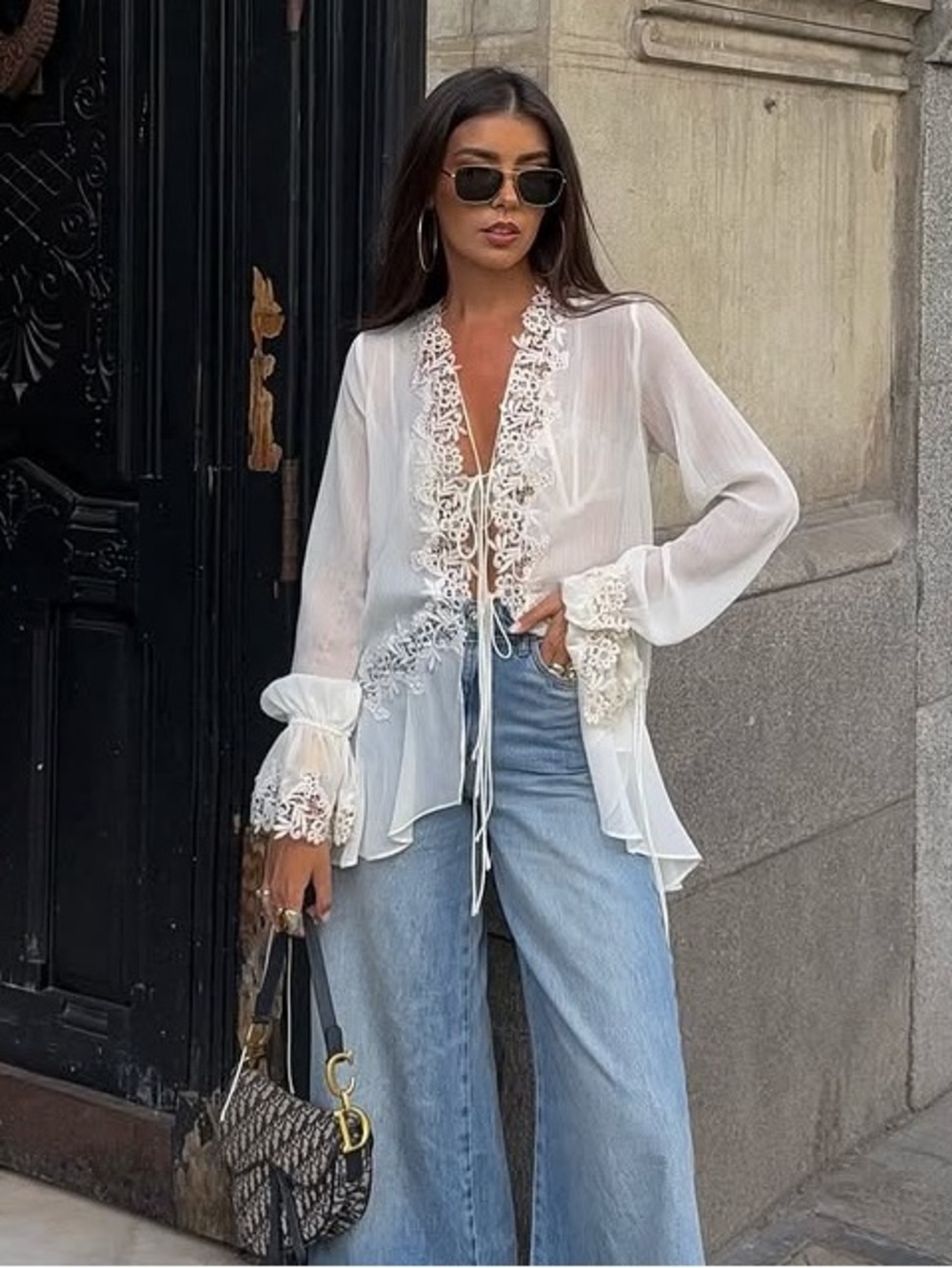 NWT Zara ZW Collection Combination Lace Blouse